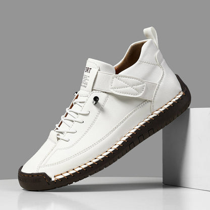 Comfortable Leather Sneakers for Women with Lace Up Velcro Strap Hand Stitched Casual Style