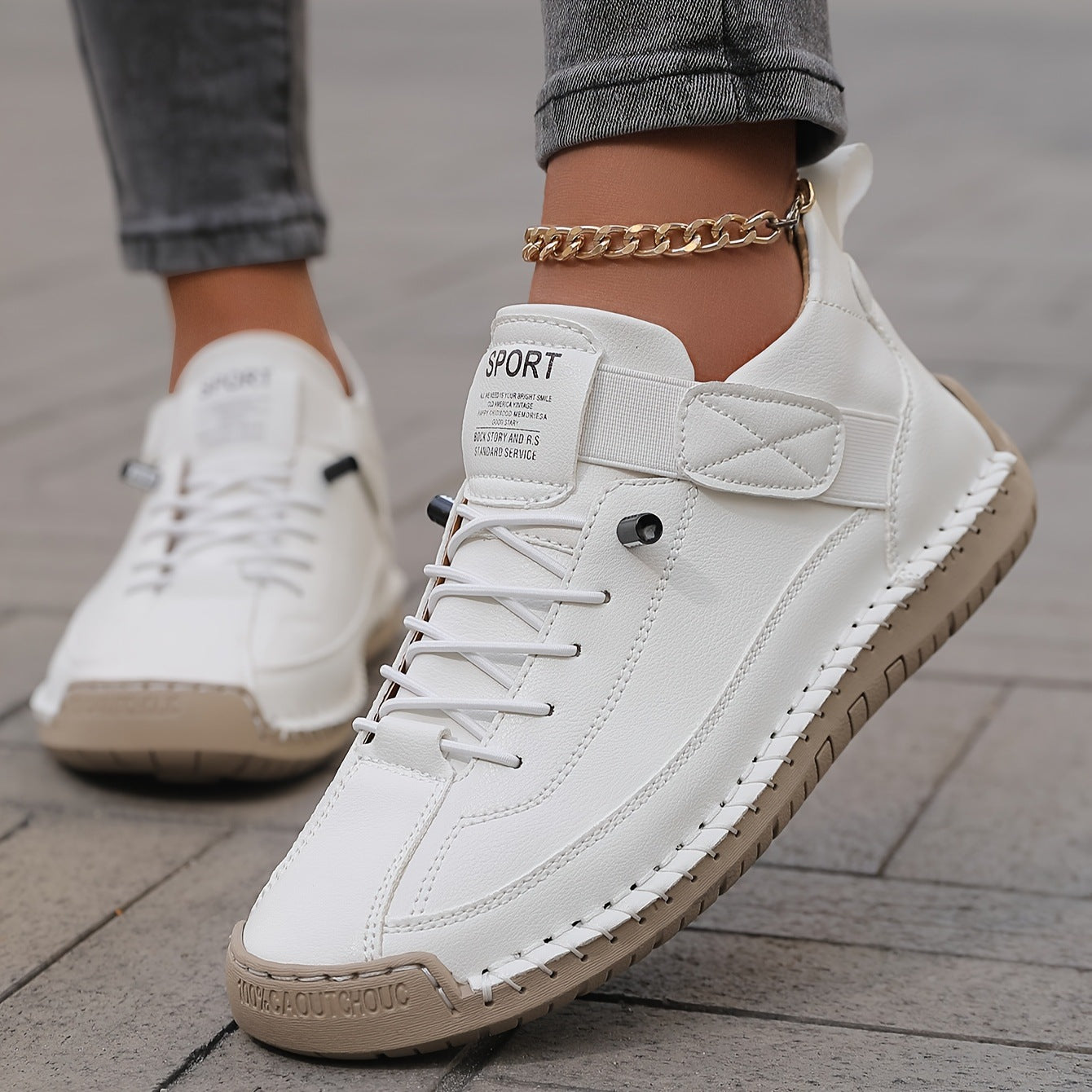 Comfortable Leather Sneakers for Women with Lace Up Velcro Strap Hand Stitched Casual Style
