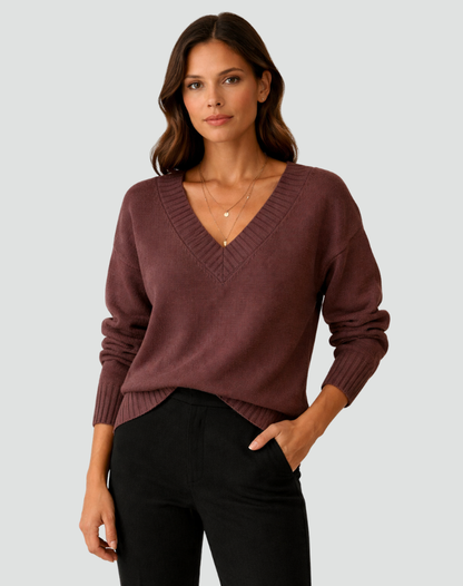 Women's Ribbed Knit V Neck Sweater