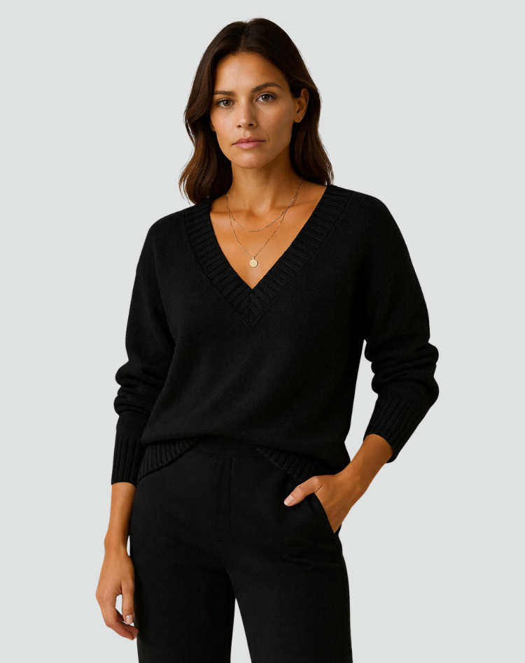 Women's Ribbed Knit V Neck Sweater