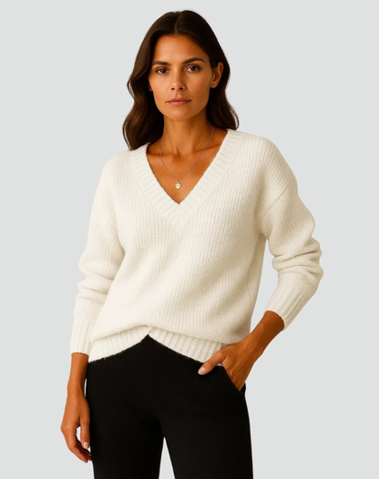 Women's Ribbed Knit V Neck Sweater
