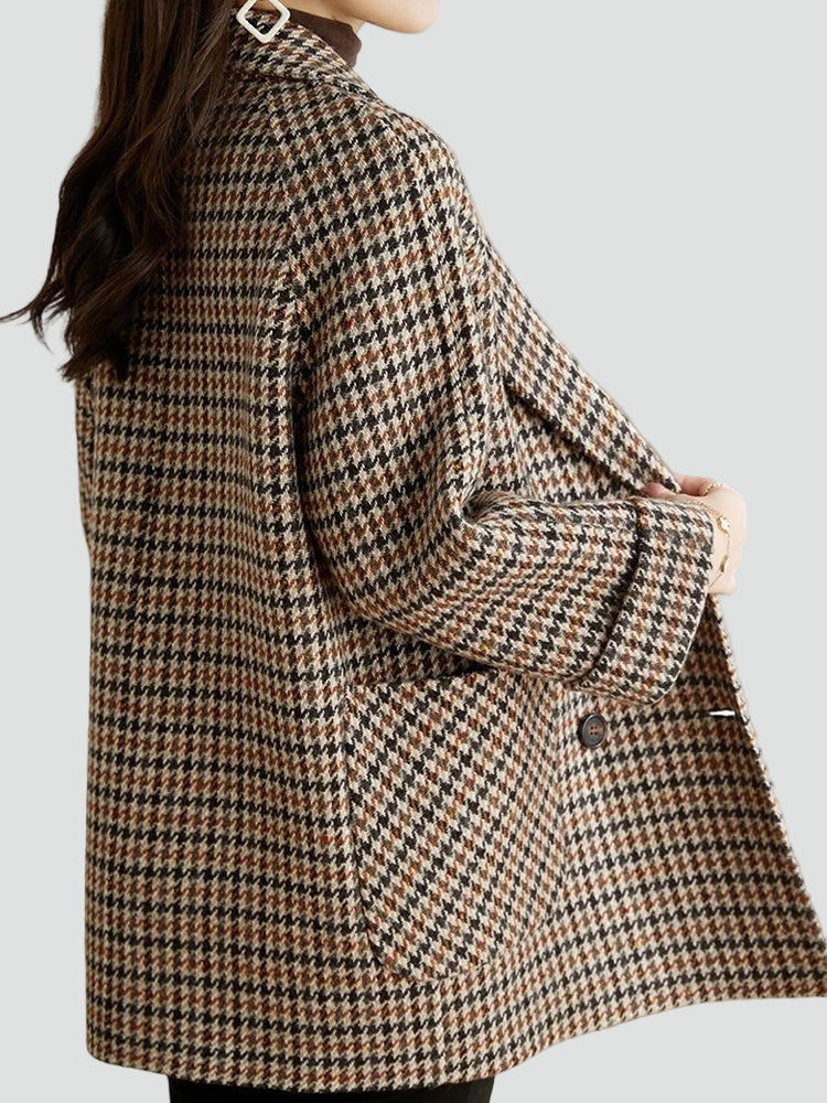 Women's Houndstooth Notch Lapel Wool Coat
