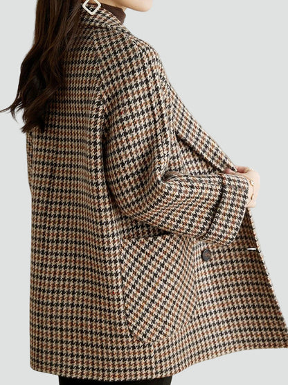 Women's Houndstooth Notch Lapel Wool Coat