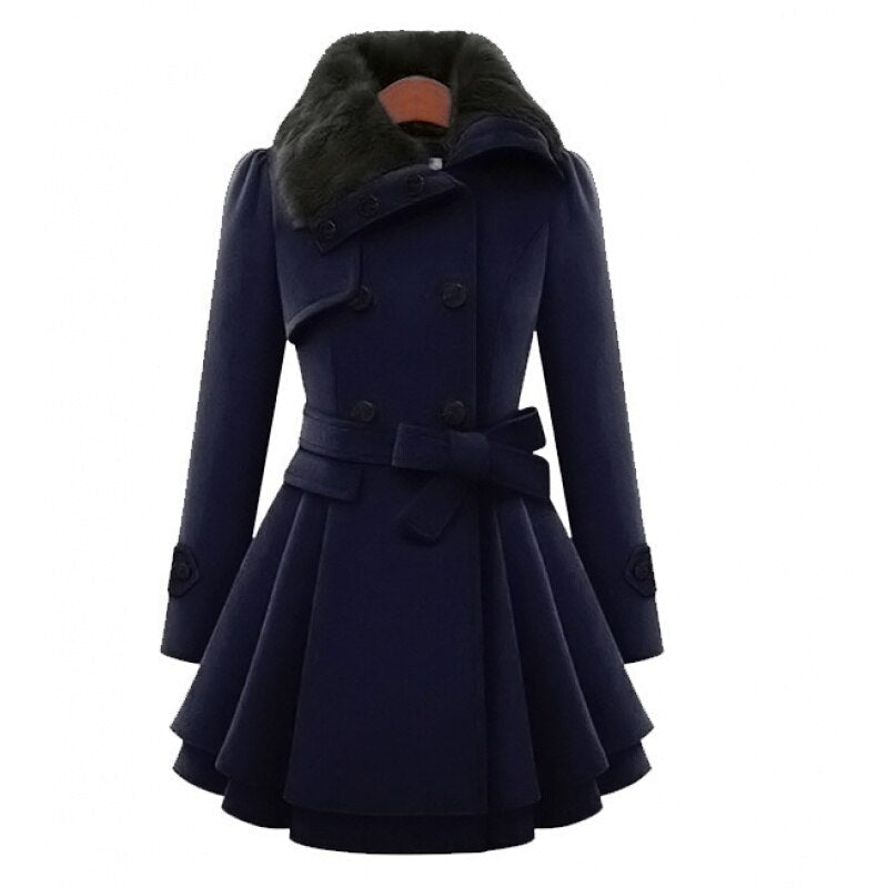 Women's Faux Fur Collar Double Breasted Coat