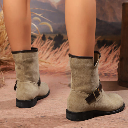 Women's Suede Buckle Strap Ankle Boots