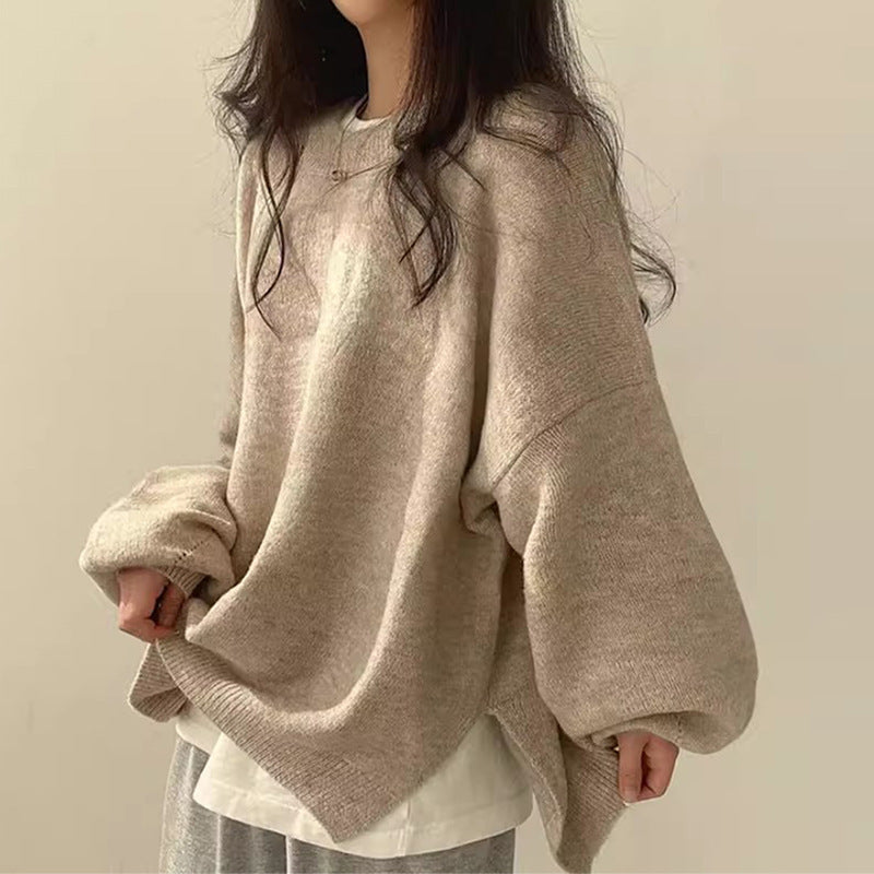 Women's Oversized Crew Neck Drop Shoulder Sweater
