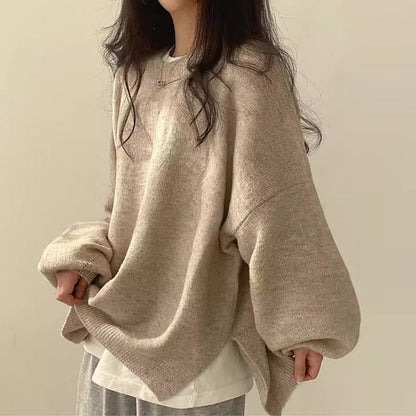 Women's Oversized Crew Neck Drop Shoulder Sweater