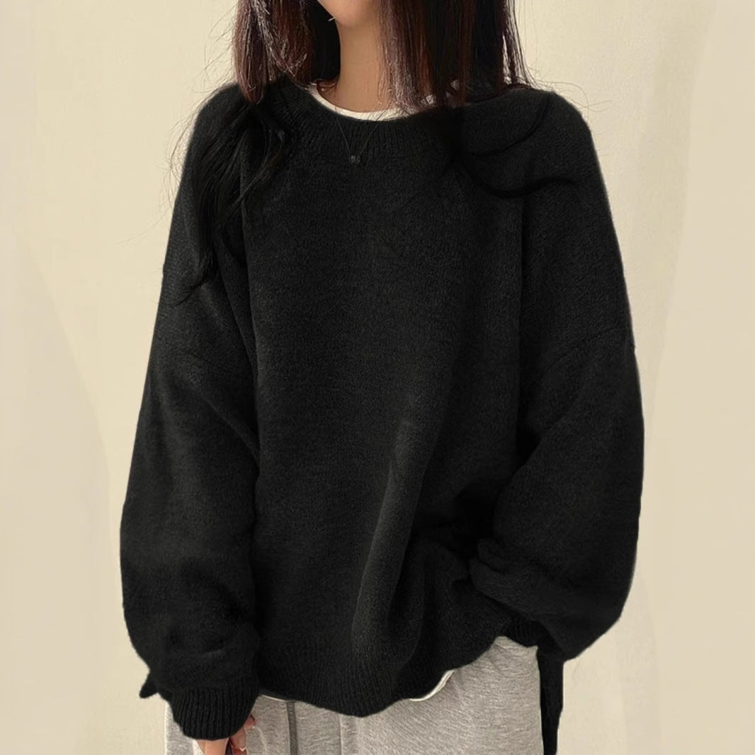 Women's Oversized Crew Neck Drop Shoulder Sweater