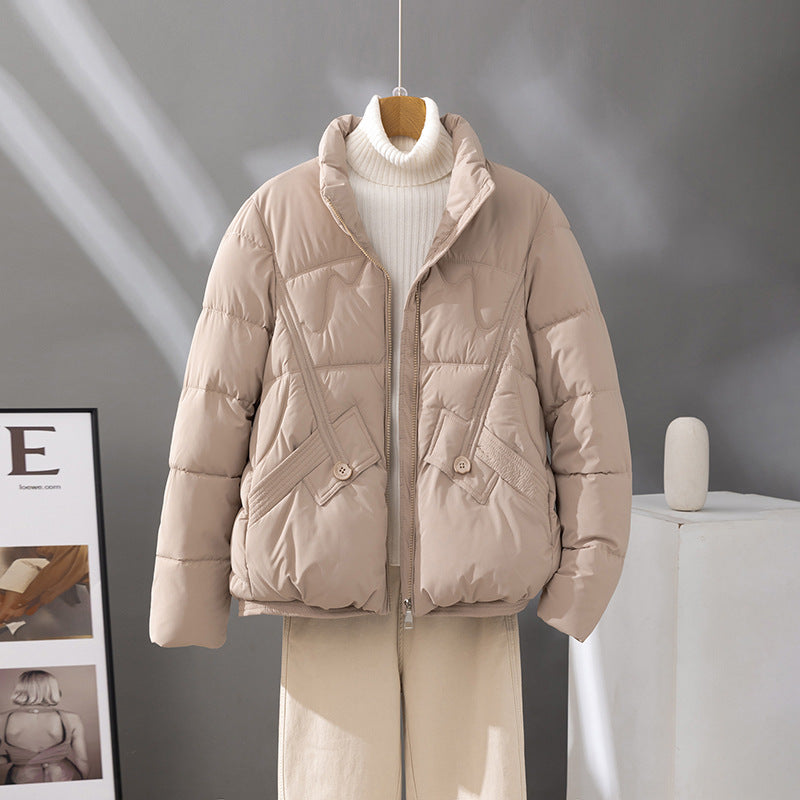 Women's Quilted High Collar Flap Pocket Puffer Jacket