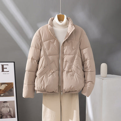 Women's Quilted High Collar Flap Pocket Puffer Jacket