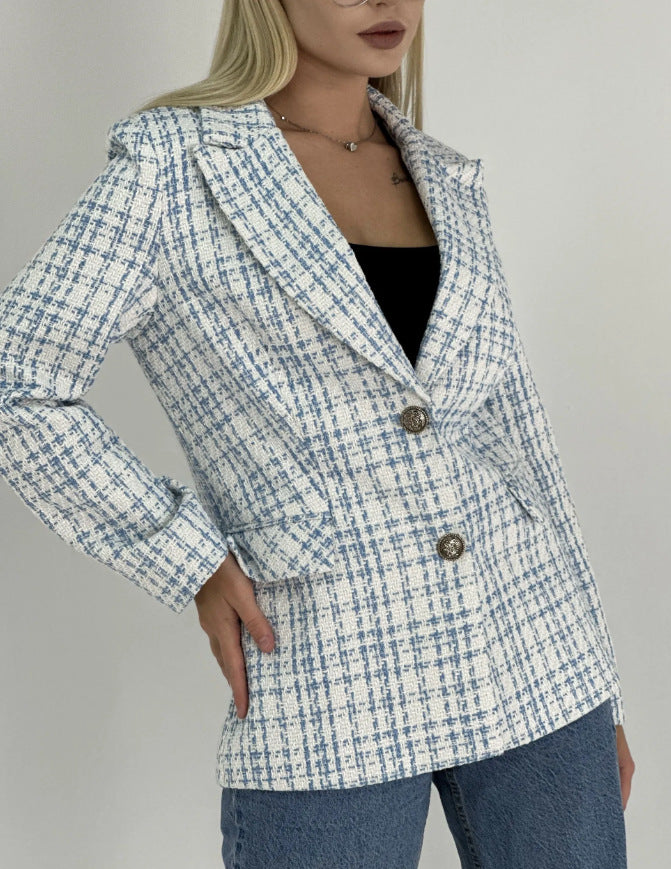 Women's Tweed Gold Button Blazer