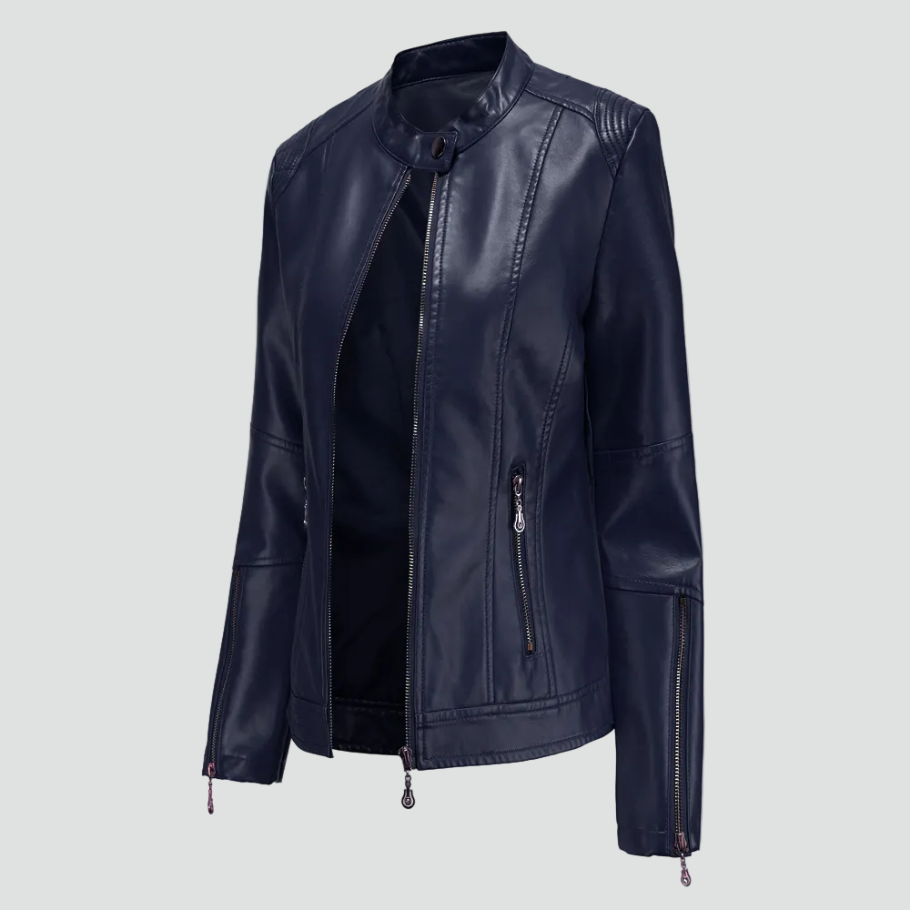 Women's Faux Leather Zip Biker Jacket