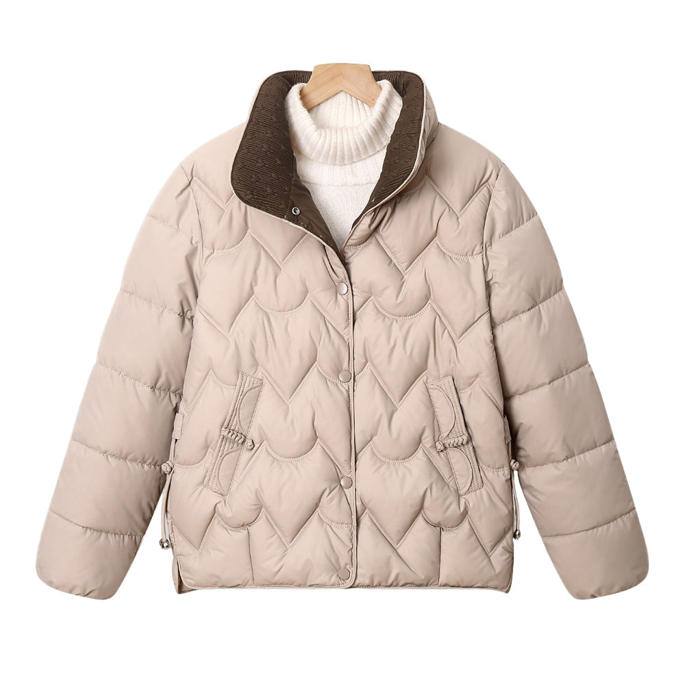 Women's Snap Button Wave Quilted Puffer Jacket