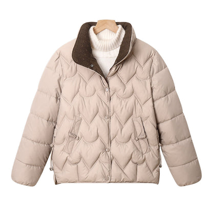 Women's Snap Button Wave Quilted Puffer Jacket