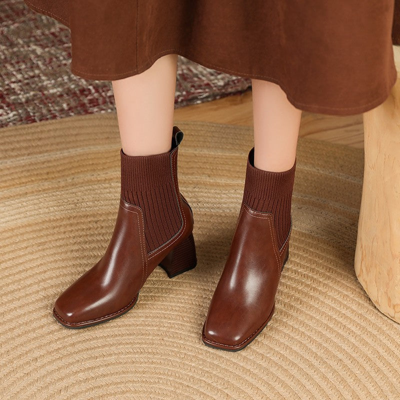 Women's Knit Panel Pointed Toe Chelsea Boots