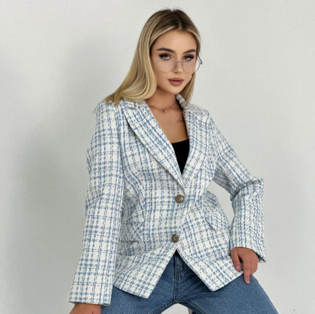 Women's Tweed Gold Button Blazer