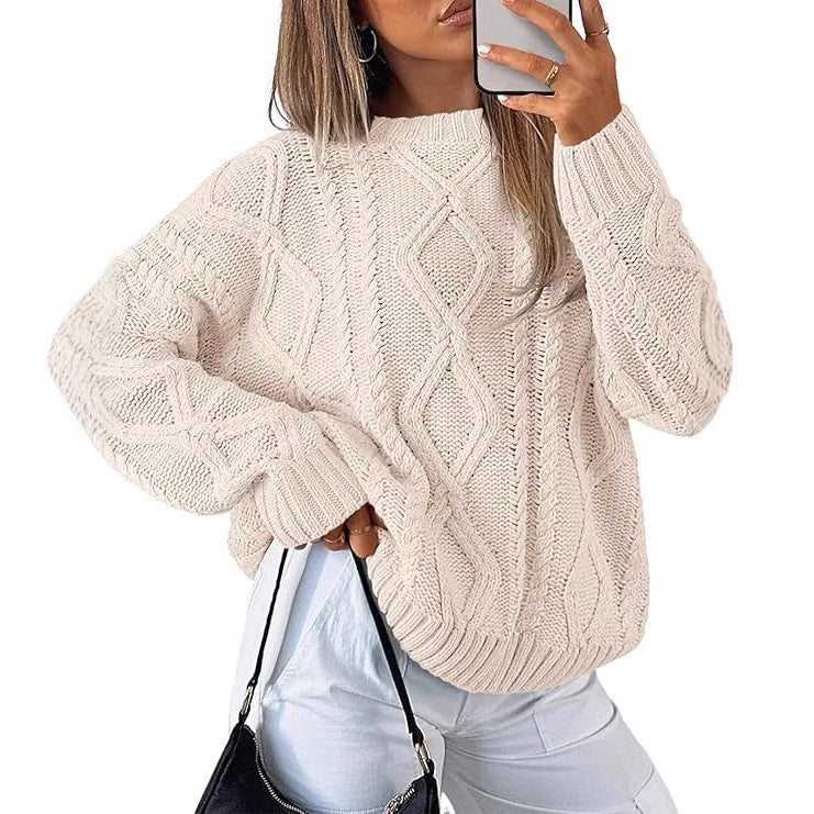 Women's Oversized Cable Knit Mock Neck Sweater