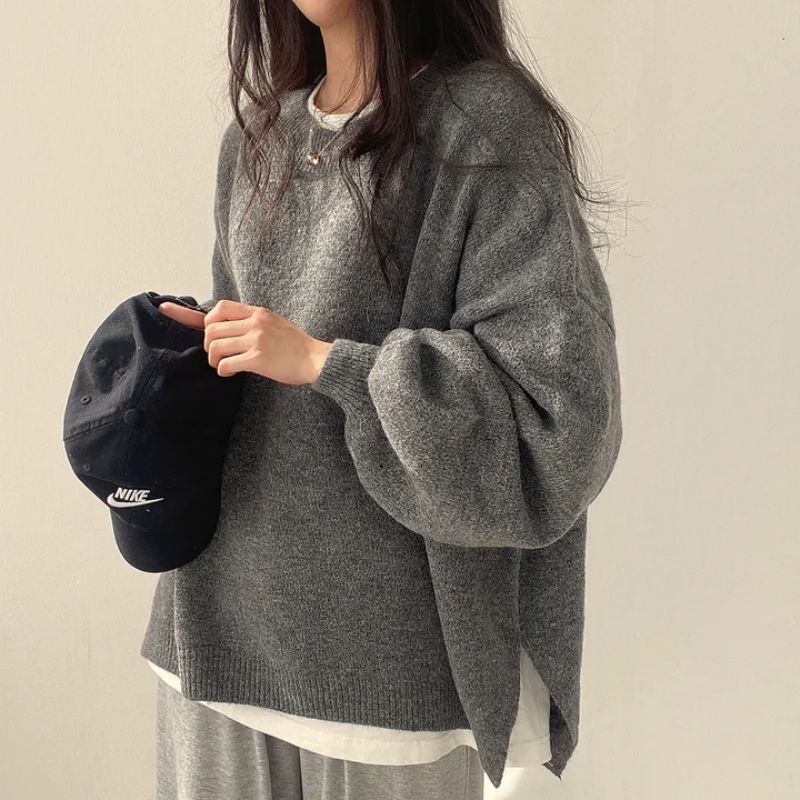 Women's Oversized Crew Neck Drop Shoulder Sweater