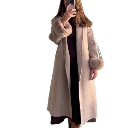 Women's Faux Fur Cuff Longline Wool Coat