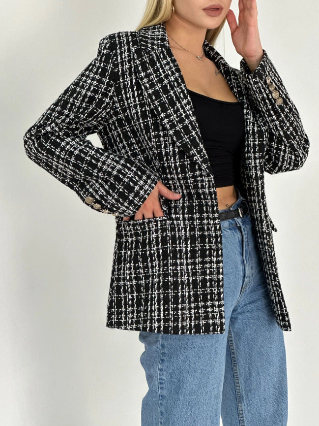 Women's Tweed Gold Button Blazer