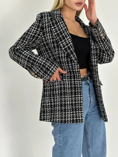 Women's Tweed Gold Button Blazer