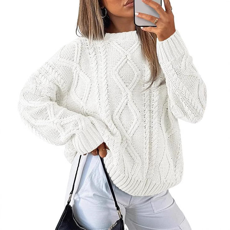 Women's Oversized Cable Knit Mock Neck Sweater
