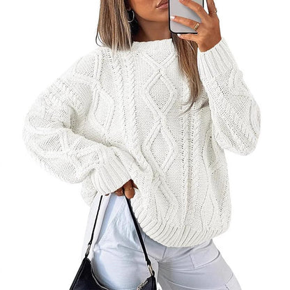 Women's Oversized Cable Knit Mock Neck Sweater