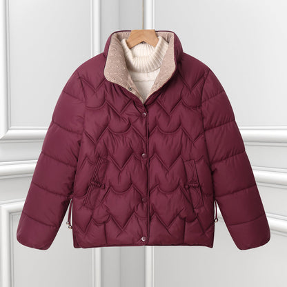 Women's Snap Button Wave Quilted Puffer Jacket