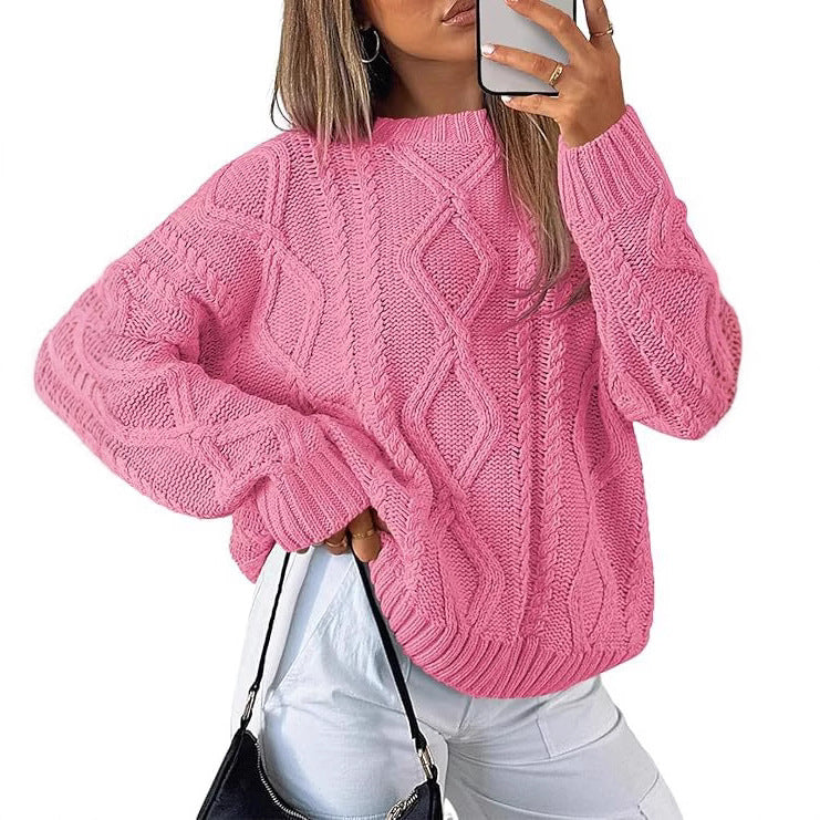 Women's Oversized Cable Knit Mock Neck Sweater