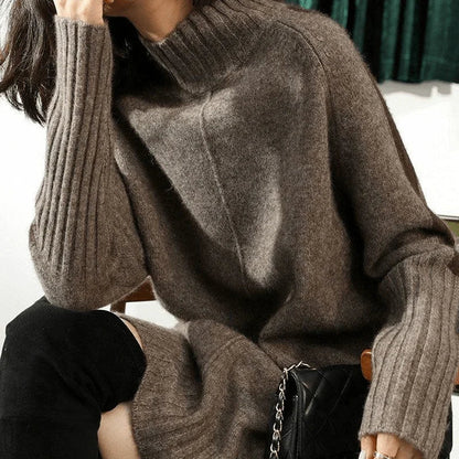 Warm Turtleneck Sweater Dress for Women with Long Sleeve Relaxed Fit Ribbed Knit Easy Style