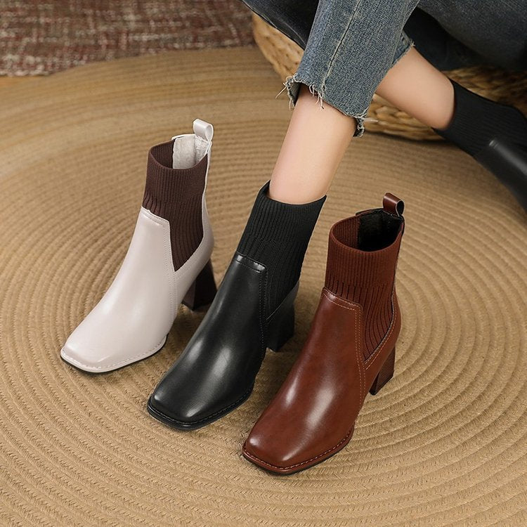 Women's Knit Panel Pointed Toe Chelsea Boots