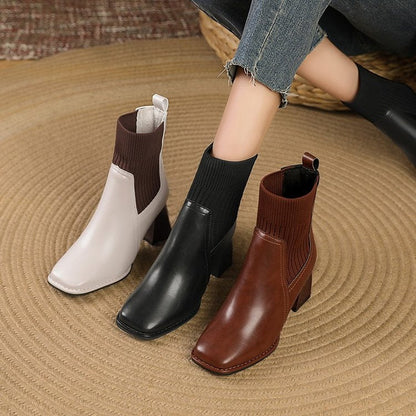 Women's Knit Panel Pointed Toe Chelsea Boots