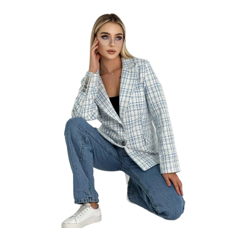 Women's Tweed Gold Button Blazer