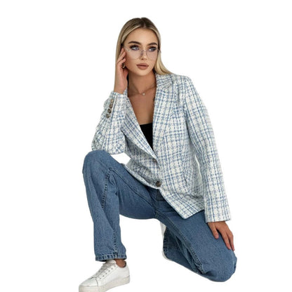 Women's Tweed Gold Button Blazer