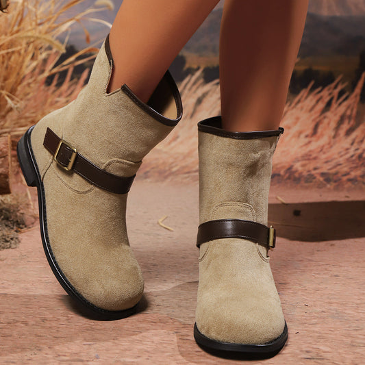Women's Suede Buckle Strap Ankle Boots