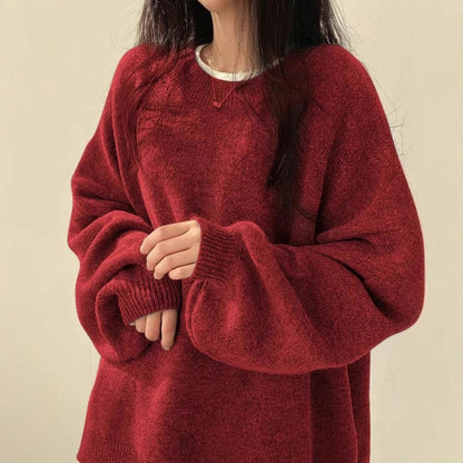 Women's Oversized Crew Neck Drop Shoulder Sweater