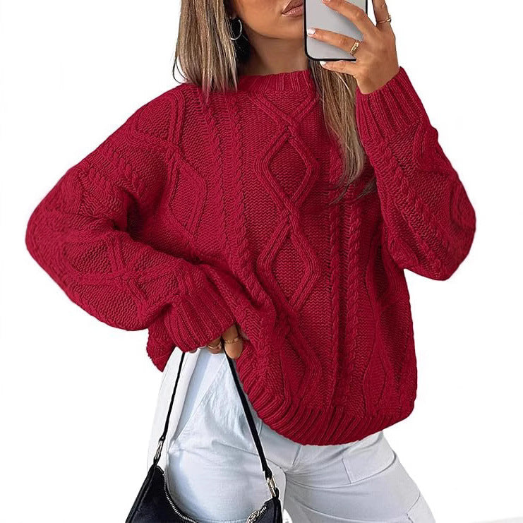 Women's Oversized Cable Knit Mock Neck Sweater