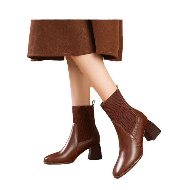 Women's Knit Panel Pointed Toe Chelsea Boots