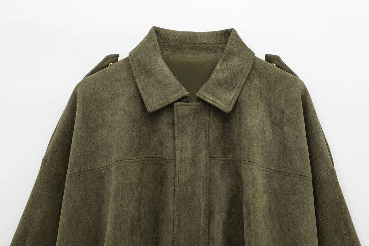 Women's Oversized Suede Bomber Jacket