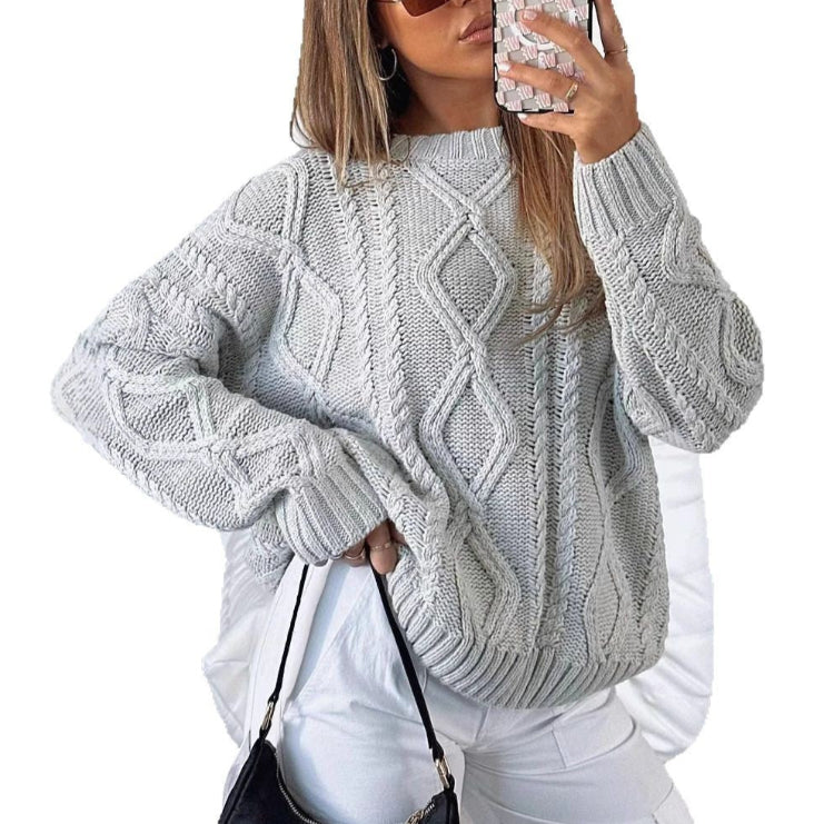 Women's Oversized Cable Knit Mock Neck Sweater