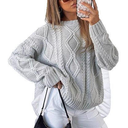 Women's Oversized Cable Knit Mock Neck Sweater