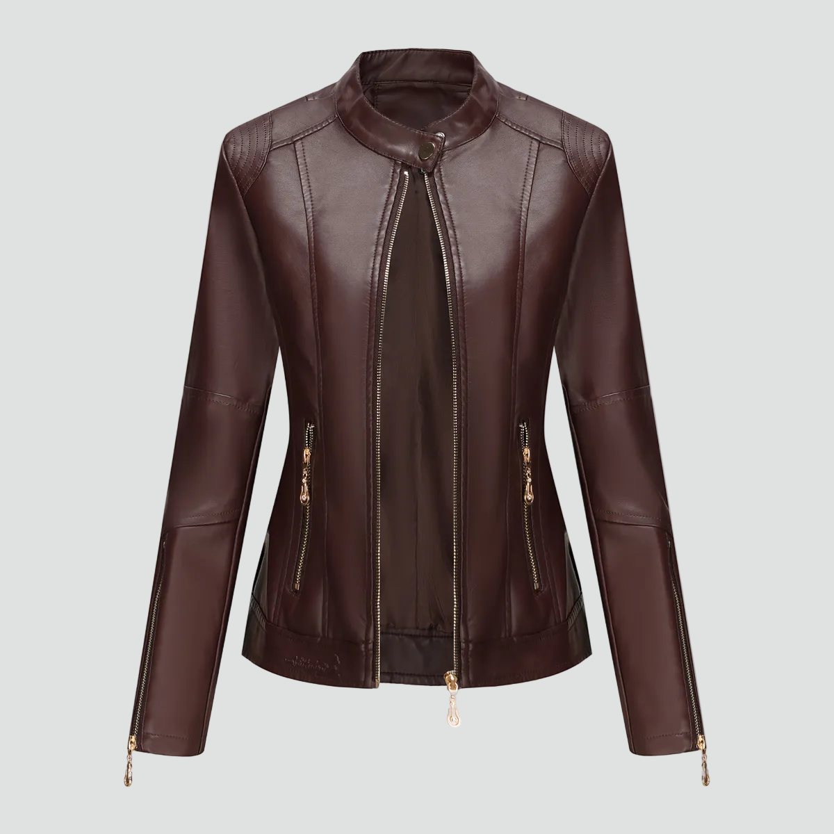 Women's Faux Leather Zip Biker Jacket