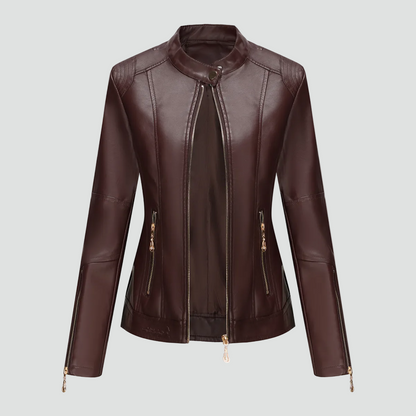 Women's Faux Leather Zip Biker Jacket