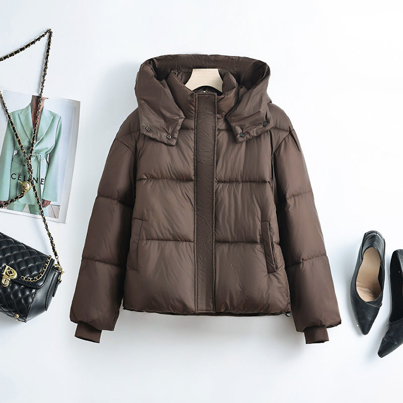 Women's Hooded Snap Pocket Short Puffer Jacket