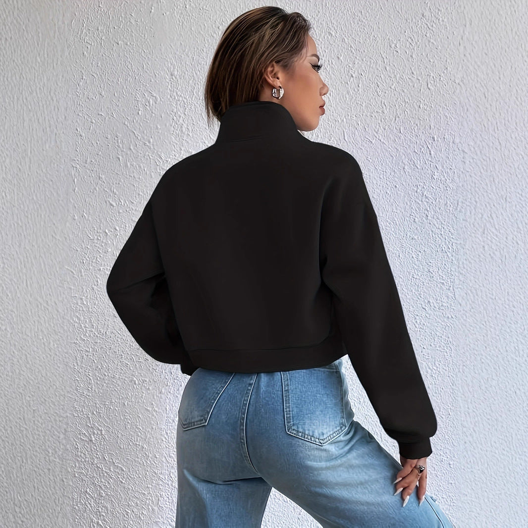 Women's Cropped Zip Front Pockets Jacket