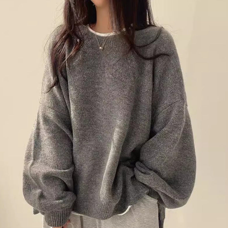 Women's Oversized Crew Neck Drop Shoulder Sweater