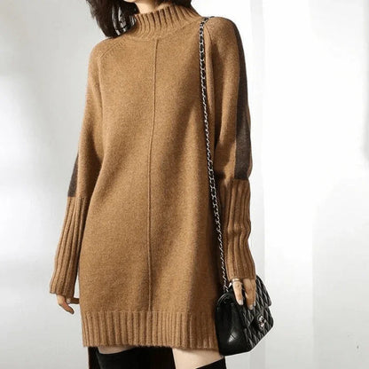 Warm Turtleneck Sweater Dress for Women with Long Sleeve Relaxed Fit Ribbed Knit Easy Style