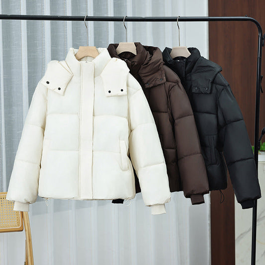 Women's Hooded Snap Pocket Short Puffer Jacket