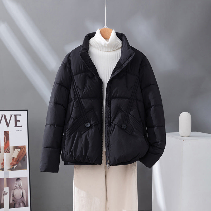 Women's Quilted High Collar Flap Pocket Puffer Jacket