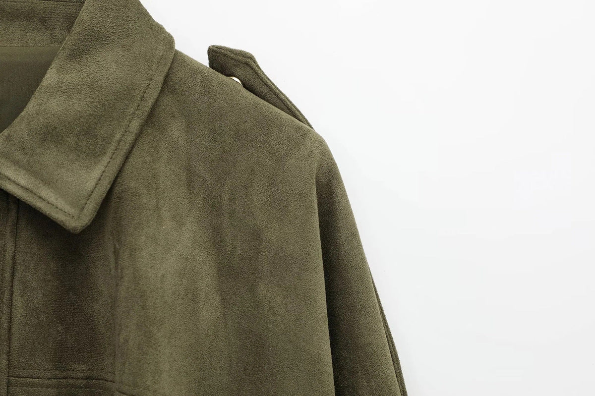 Women's Oversized Suede Bomber Jacket